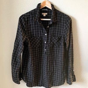 🍑4/$20 Black & White Plaid Button Up Shirt L